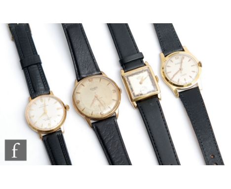 Four mid 20th Century gentleman's manual wrist watches Duward, Oris, Surdiac and J.M.F examples each to a black leather strap