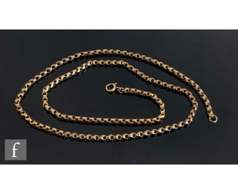 An early 20th Century 9ct rose gold facetted belcher link part guard chain, weight 12.5g, length 54cm, terminating in bolt ri