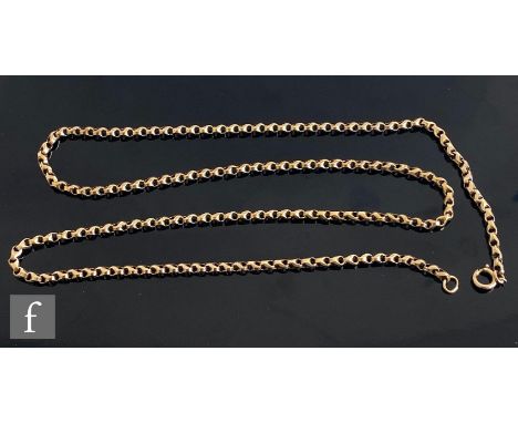 An early 20th Century 9ct rose gold facetted belcher link part guard chain, weight 15g, length 62cm, terminating in bolt ring