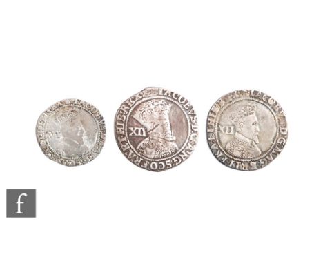 James I - Two shillings, one mint mark tower, and a sixpence. (3) 