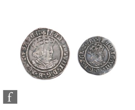 Henry VIII - Groat, arrow mint mark, and half groat, second coinage mint mark cross patonce, Canterbury. (2) 
