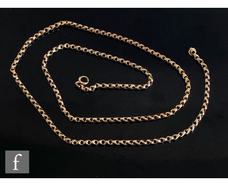 An early 20th Century 9ct rose gold facetted belcher link part guard chain, weight 15.5g, length 62cm, terminating in bolt ri