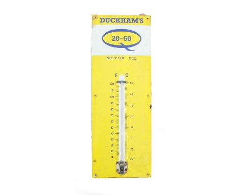 Duckhams Motor Oil thermometer, a single sided vitreous enamel advertising sign, 91 x 33 cm 
