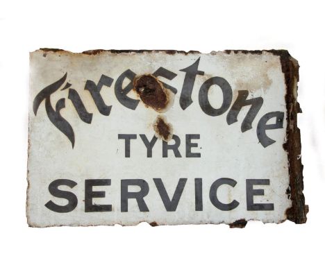 Firestone Tyre Service, a double sided vitreous enamel advertising sign, 34 x 52 cm 
