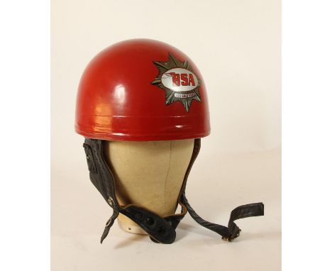 An Everoak red pudding basin helmet, size 6 7/8, sprayed red with BSA 500 Gold Star decal. 