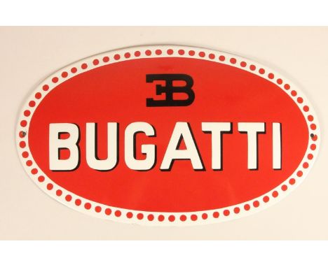 A reproduction single sided vitreous enamel Bugatti sign 22 x 36 cm 