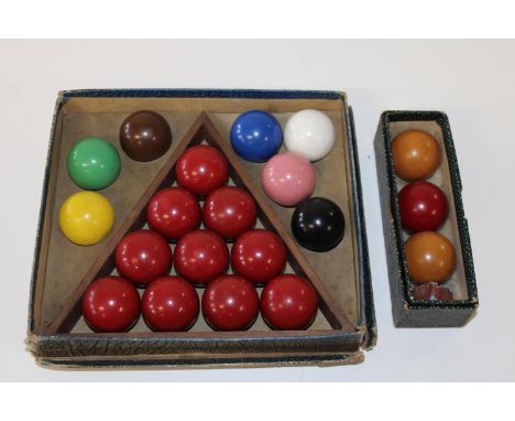 A boxed set of vintage snooker &amp; billiard balls. 
