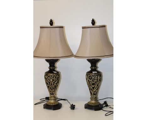A pair of contemporary lamp bases &amp; shades h 74cm . Collection only 