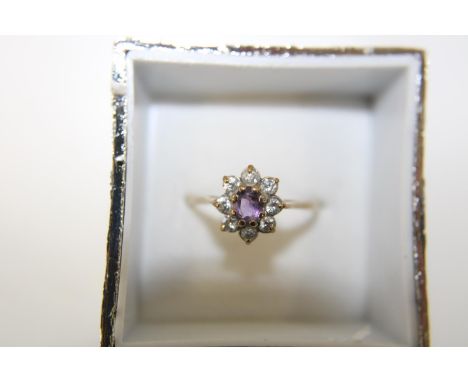 A 9ct gold amethyst cluster ring size O 1/2 