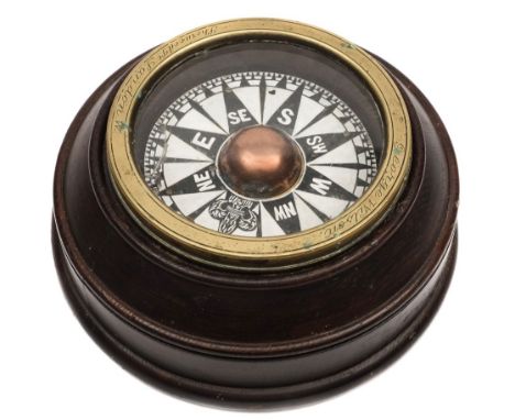 A rare Georgian compass by George Wilson, London c1825:, the 5 inch painted dial within a  brazed brass case inscribed to bez