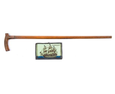 A late 19th century teak walking stick made from the timbers of HMS Foudroyant:, of typical form with inscribed copper ferrul