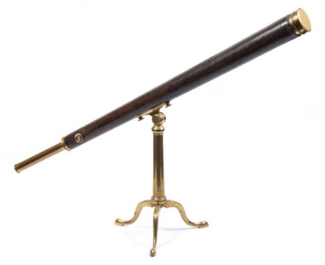 A 19th century 3 inch refracting library telescope by Dollond, London:, the main leather covered tapering 43inch tube with ra