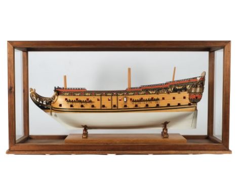 A planked Admiralty- type model for the Royal Navy 84-gun second-rate ship of the line HMS Royal Katherine, circa 1664, by D 