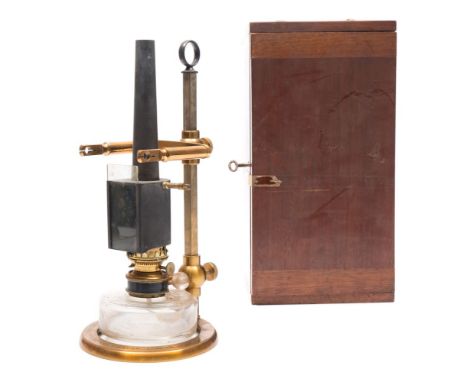 A microscope spirit  illuminator/lamp by W Watson & Sons, London:, signed to base as per title, with clear glass reservoir  b