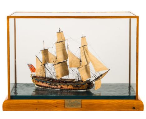 An exceptional and well presented 16' 1" scale  waterline model of the 20 -gun Sixth-rate frigate HMS Tartar (1734) modelled 