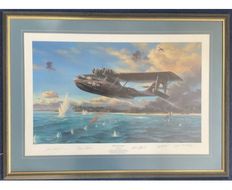 WW2 5 Signed Nicolas Trudgian Colour Print Titled Flight Out Of Hell 30 of 600 Housed in a Presentation Frame. Signed by The 