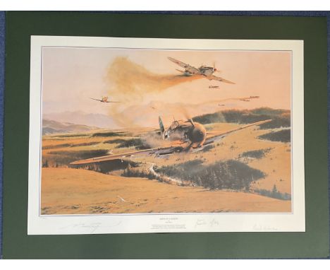 Erich Hartmann and Gunther Rall Signed Robert Taylor Colour Print Titled Birth of a Legend. Further Signed by the Artist. Sma