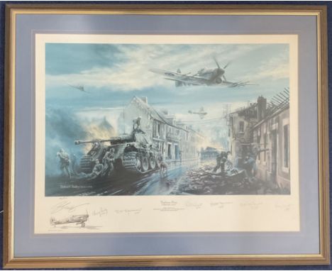 WW2 7 Signed Robert Bailey Colour Print Titled Typhoon Fury. 106 of 500 Housed in a Presentation Frame. Signatures include Th