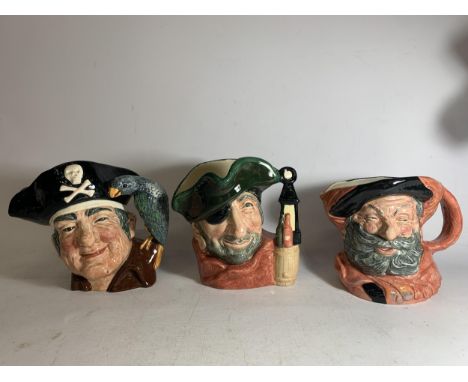 A GROUP OF THREE ROYAL DOULTON CHARACTER JUGS - LONG JOHN SILVER, FALSTAFF AND SMUGGLER 