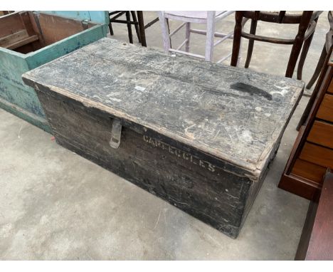 A PINE TOOL CHEST (CAP.ECCLES) AND SMALL QUANTITY OF TOOLS, 37 X 18.5" 
