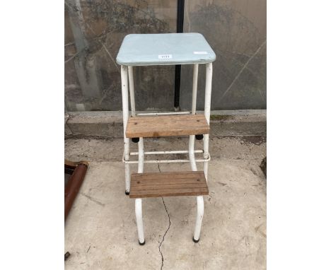 A RETRO METAL FRAMED KITCHEN STEP STOOL 