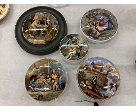 A GROUP OF FIVE VINTAGE PRATTWARE POT LIDS 