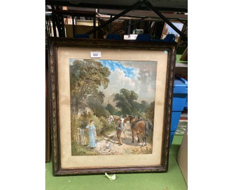 A FRAMED PRINT OF A COUNTRYSIDE SCENE 