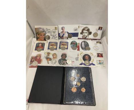 A COLLECTION OF COMMEMORATIVE FIRST DAY COVER COIN SETS WITH COINS OF GREAT BRITAIN COIN SET 