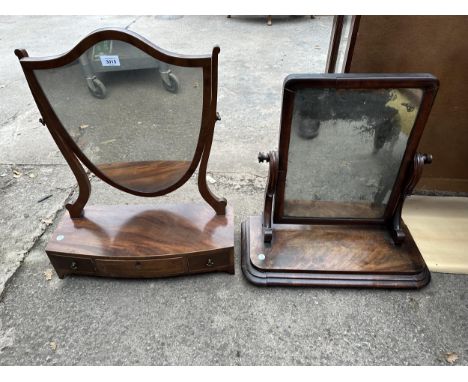 A 19TH CENTURY SWING FRAME DRESSING TABLE MIRROR AND LATER MIRROR 