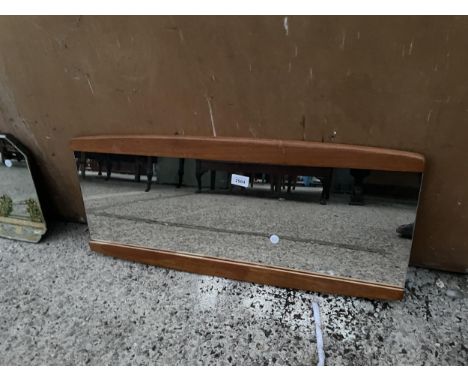 A RETRO TEAK FRAMED WALL MIRROR, 31 X 14" 