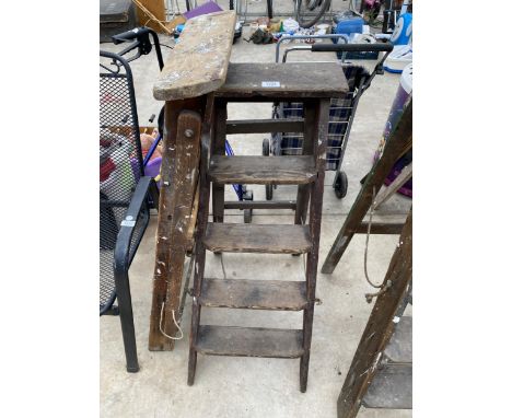 TWO VINTAGE WOODEN FOUR RUNG STEP LADDERS 