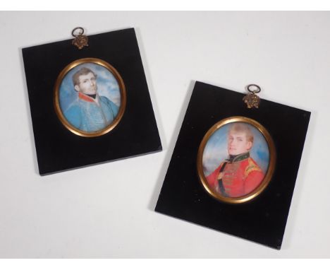 Two 19th Century Portrait Miniatures on ivory or bone depicting Stedman (Jenkins Family) Gentlemen in military uniform, withi