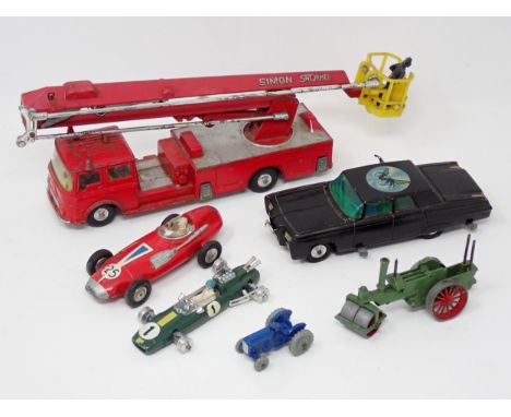 An unboxed Corgi Major Simon Snorkel Fire Lift, a Green Hornets 'Black Beauty', Vanwall Racing Car, Lotus Racing Car, Dinky T