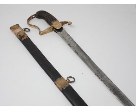 A British Naval Midshipman's Sword by Dudley, Grand Parade, Portsmouth, within leather and brass scabbard 