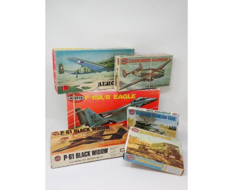 A boxed Airfix 1:72 scale F-15, Northrop P-61, Hudson, Scorpion Tank, Matador &amp; Gun and a Russian Aero C-3A 1:72 scale Ki