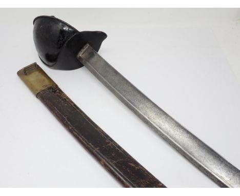 A 19th Century French Naval Cutlass in leather scabbard 