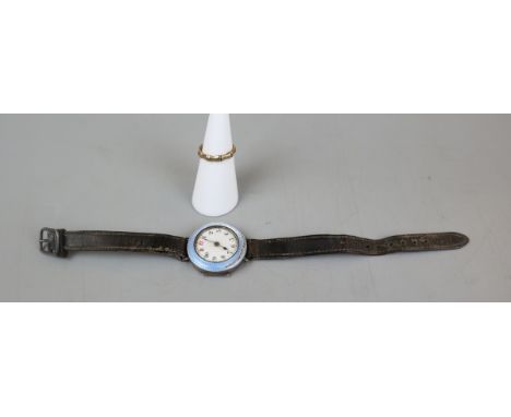 Gold ring - Approx size: K, together with silver machine enamelled case watch 