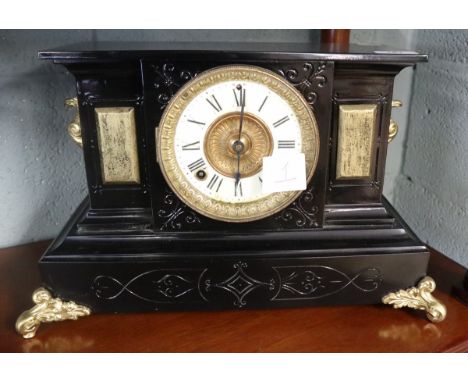 Antique American enamelled type mantle clock "Venice Style" in working order with pendulum 