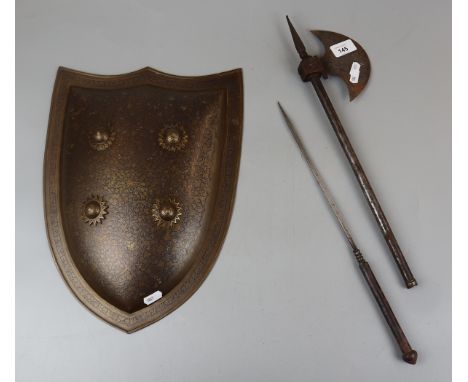 Indian shield and axe with concealed dagger 