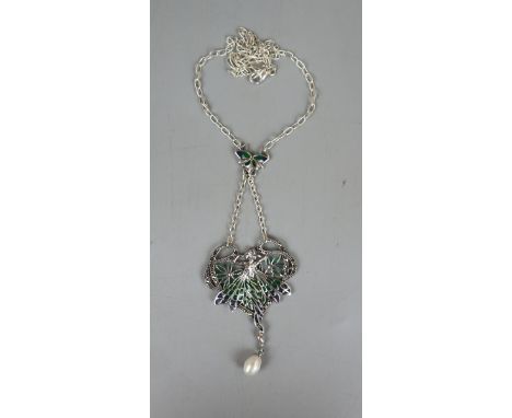 Silver &amp; enamel fairy pendant on chain&nbsp; 