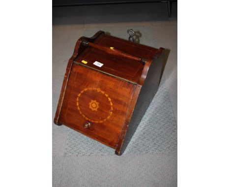 A mahogany inlaid and boxwood banded coal box complete with shelf 
