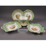 An English 19th century dessert service with central hand-painted landscape decoration (damages)