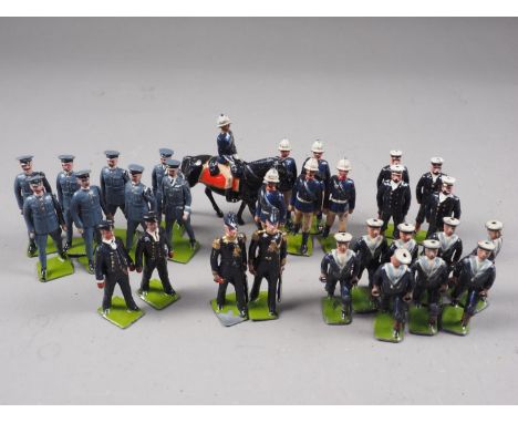 A selection of Britains lead painted toy soldiers, including Royal Marine Light Infantry running figures, in box, Naval Offic
