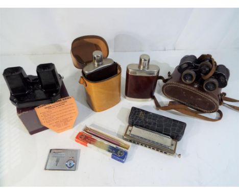 A good mixed lot to include a pair of J.T.Coppock Omega 8x30 zoom binoculars, Paris with leather neck strap and protective ca