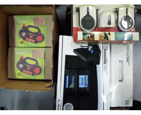 Unused Retail Stock - four Ecotronic Eco radios contained in original boxes, two 4 Gamers No Spaces home entertainment centre