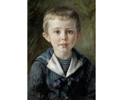 Eduardo León Garrido (Spanish, 1856-1949)Portrait of young boy signed and dated 'E.L Garrido/1889' (lower left); further sign