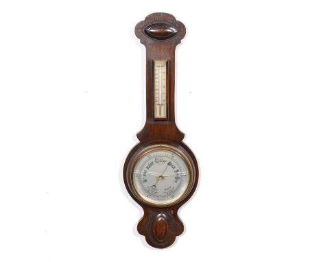 Oak cased barometer and thermometer, 56cm.