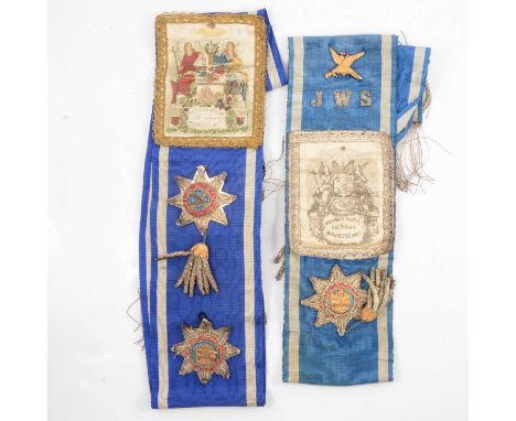 Masonic interest - Four Independent Order of Oddfellows Manchester Unity sashes, with embroidered badges; another with no bra