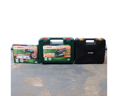 Bosch Easy Impact 12 cordless driver, Bosch Easy Sander 12 and a Titan heat gun.