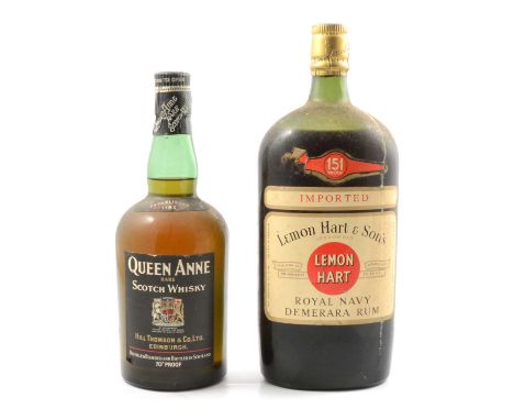 Lemon Hart &amp; Sons 151 Royal Navy Demerara Rum, 40 fluid ounces; Queen Anne Rare Scotch Whisky, blended, bottled by Hill T
